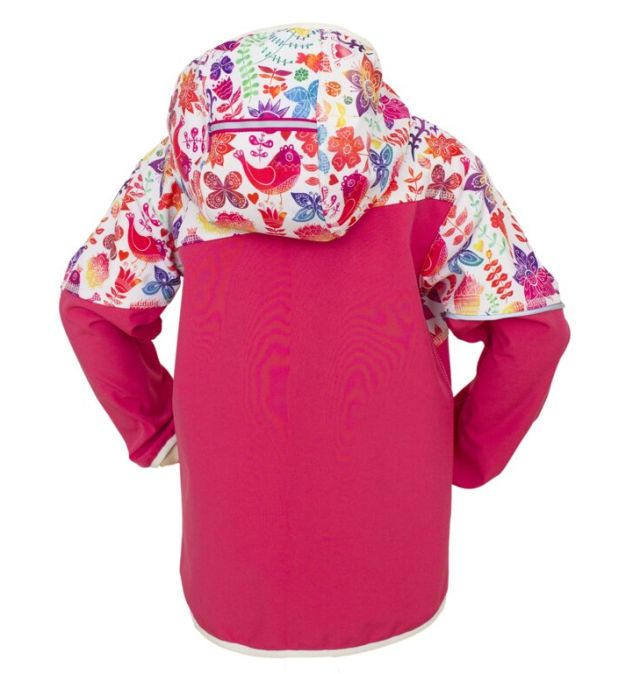 Fantom Dětská bunda Fantom SOFTSHELL dvoubarevná korálová s ptáčky