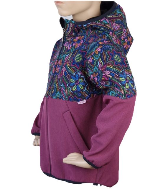 Fantom Dětská softshellová bunda - vínový melír a kytičky