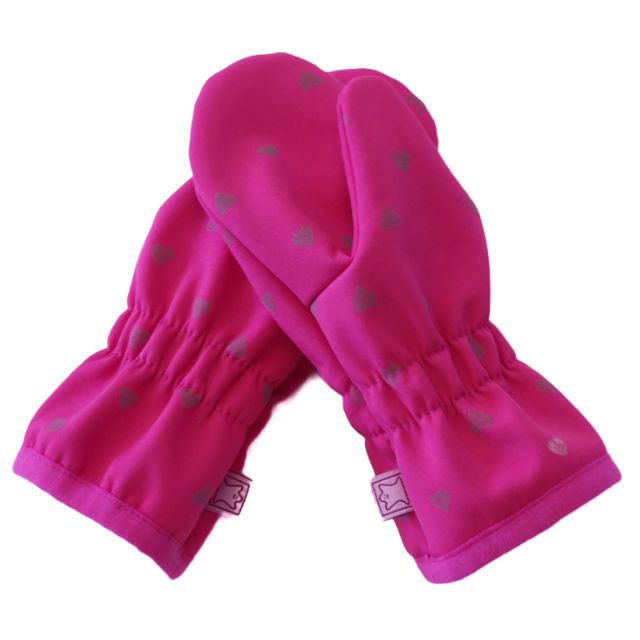 Dětské rukavice Fantom SOFTSHELL bez kožíšku, růžové s reflexním potiskem srdíček
