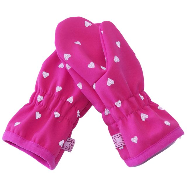 Dětské rukavice Fantom SOFTSHELL bez kožíšku, růžové s reflexním potiskem srdíček