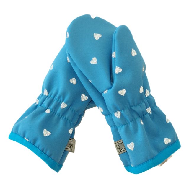 Dětské rukavice Fantom SOFTSHELL bez kožíšku, tyrkysové s reflexním potiskem srdíček