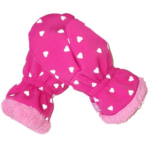 Fantom Dětské softshellové rukavice s kožíškem růžová s reflexními srdíčky