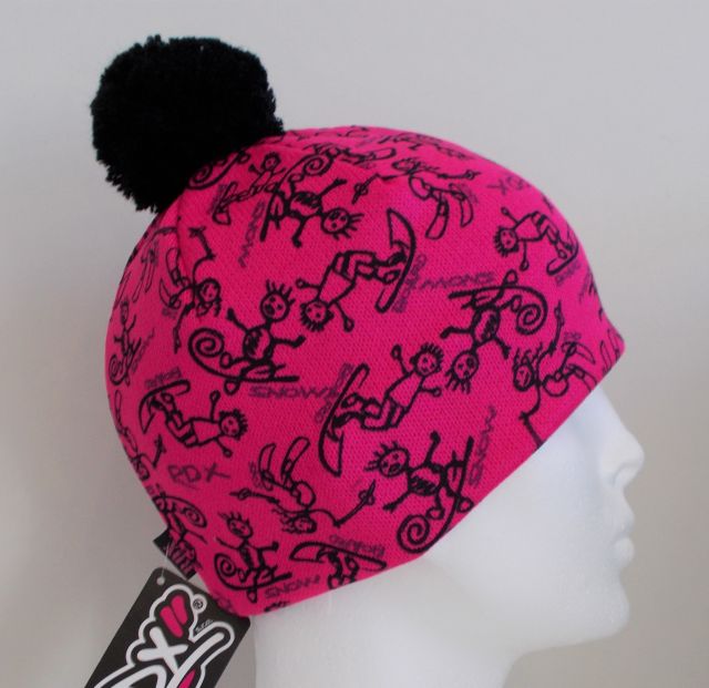 Zimní pletená čepice RDX s fleecovou podšívkou, Lyžaři, růžová