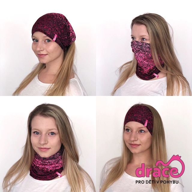 Dráče Nákrčník - multifunkční šátek - vzor 14, černo-růžová