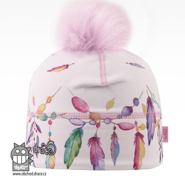 Dráče Flavio čepice pro zimní období s chlupatou bambulkou vzor 19, světlá barevná pírka