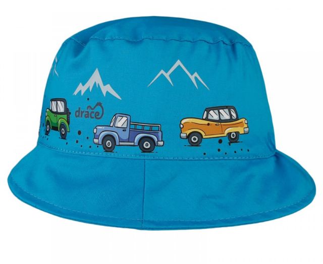 Dráče letní bavlněný klobouk Mallorca, vzor 29 - tyrkysová - auta