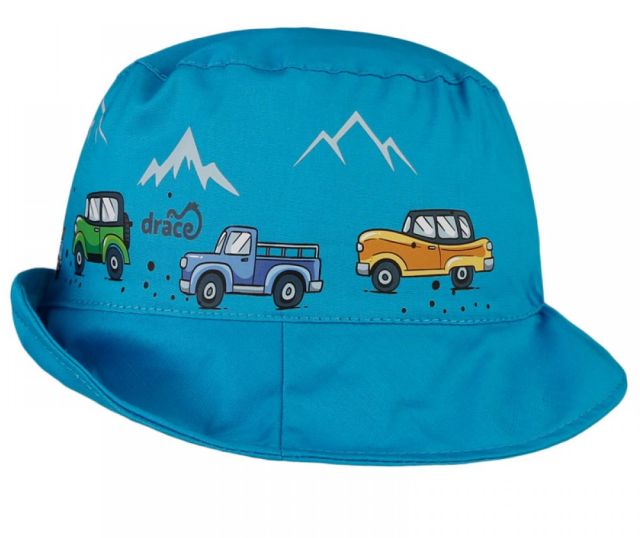 Dráče letní bavlněný klobouk Mallorca, vzor 29 - tyrkysová - auta