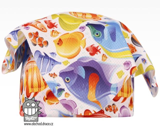 Funkční lehoučký šátek Emily kšilt na jaro a léto - vzor 06, rybičky
