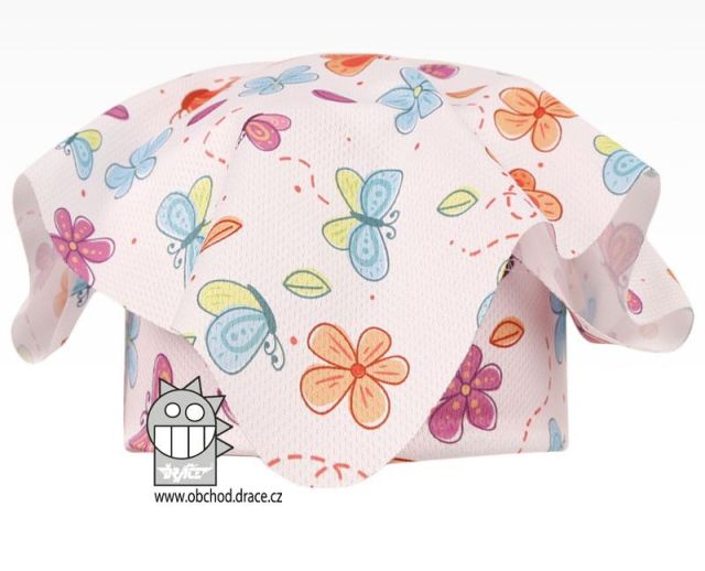 Funkční lehoučký šátek Emily kšilt na jaro a léto - vzor 02, bílá, motýlci