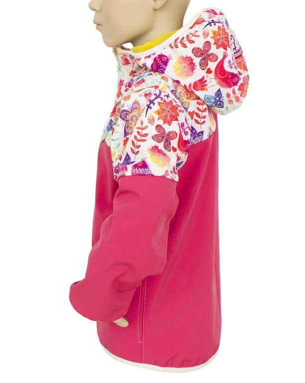 Fantom Dětská bunda Fantom SOFTSHELL dvoubarevná korálová s ptáčky