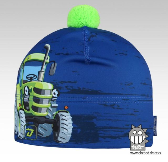 Dráče Flavio čepice pro zimní období vzor 89, modrá, zelený traktor