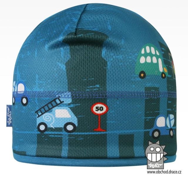 Dráče Čepice Cyril - vzor 43 - čepice pro období jaro, podzim (modrá, auta)