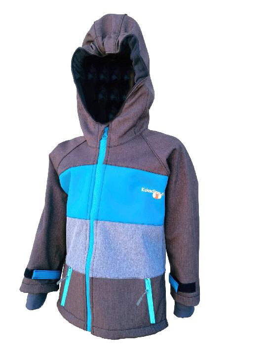 Kukadloo Dětské Softshellové kalhoty - hnědý melír-středně modrá kolena VEL. 134