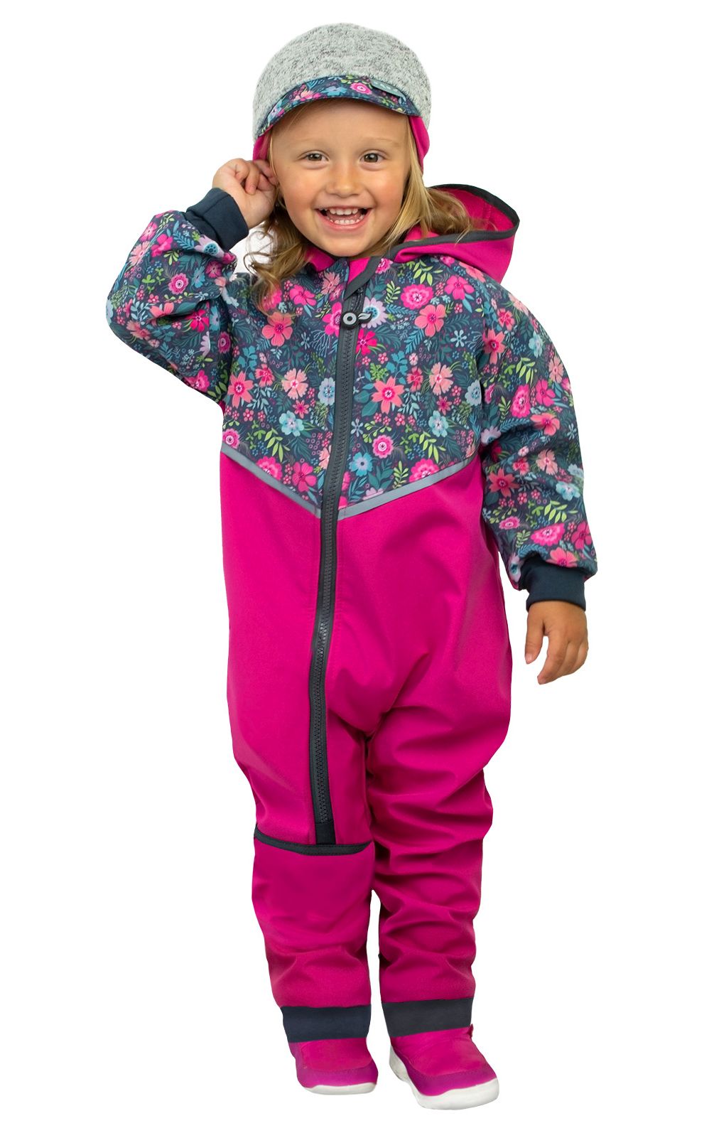 Unuo Softshellová kombinéza s fleecem, fuchsiová s květinkami VEL. 86-92