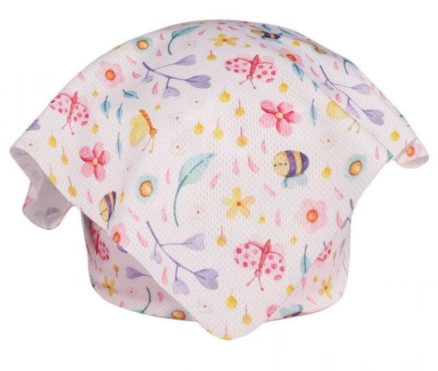 Dráče Funkční lehoučký šátek Emily kšilt na jaro a léto - vzor 40, motýlci a včelky, bílá