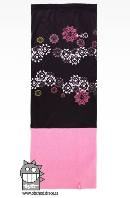 Dráče Šátek nákrčník multi fleece vzor 46 černo-růžová vločky