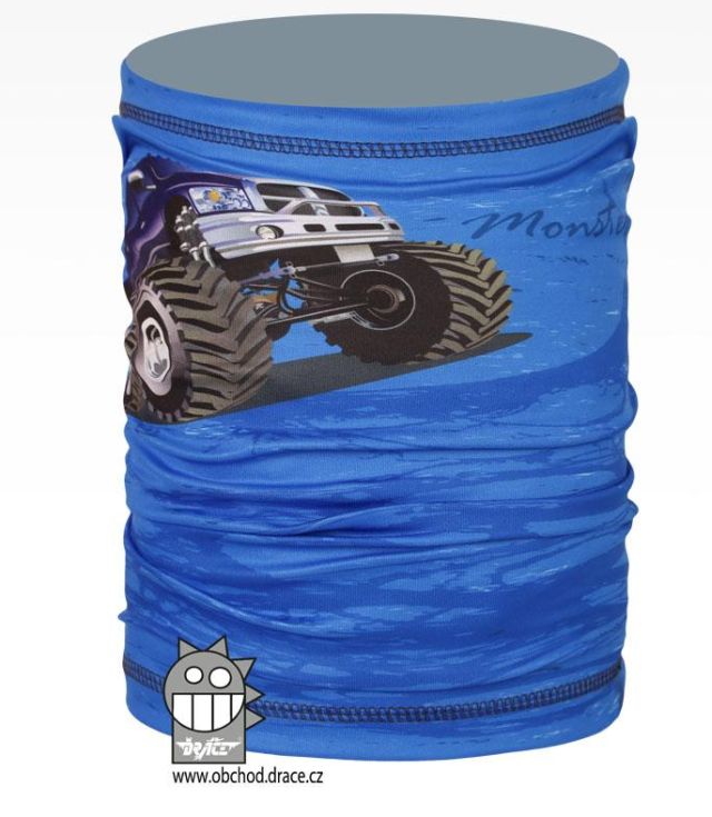 Dráče Nákrčník - multifunkční šátek - vzor 23, modrý, monster truck