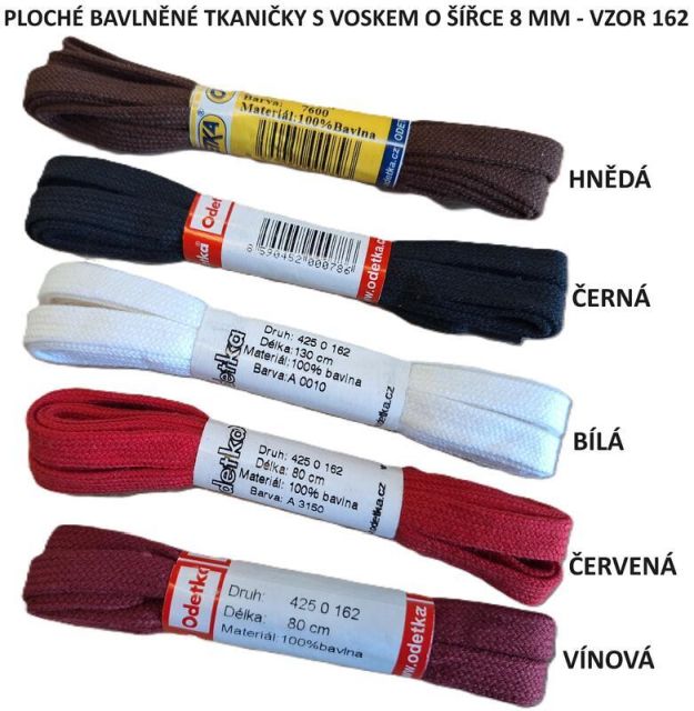 Odetka Ploché bavlněné tkaničky, šířka 8 mm, délka 130 cm, bílé