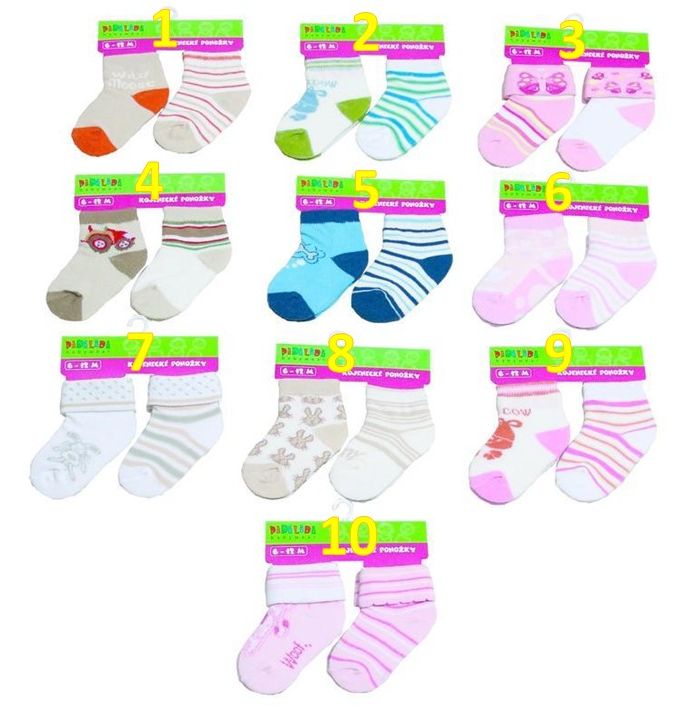 PiDiLiDi Kojenecké ponožky na kartě 6 až 12 měsíců - 2 páry