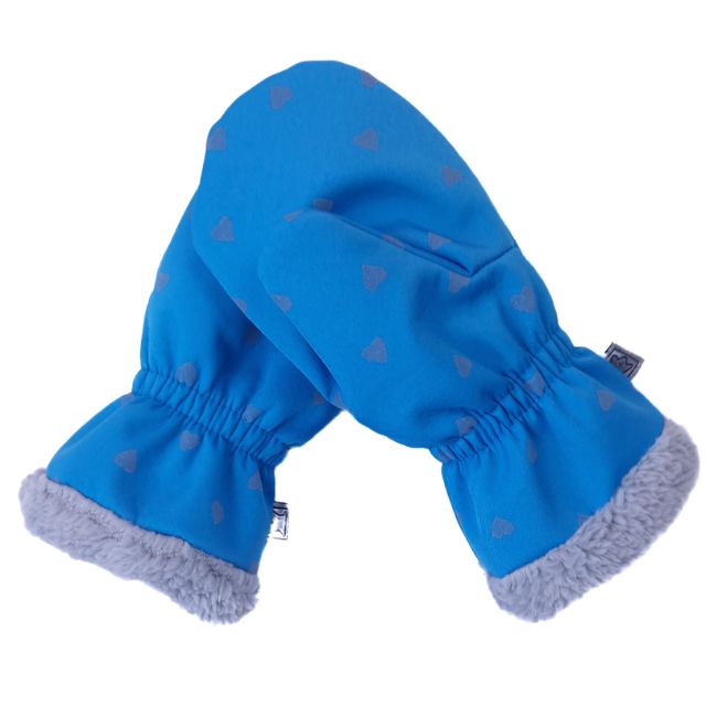 Fantom Dětské softshellové rukavice s kožíškem tyrkysová s reflexními srdíčky