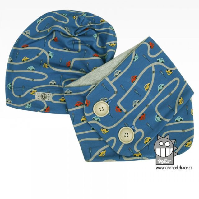 Dráče bavlněná celopotištěná spadlá čepice vzor 02, autíčka