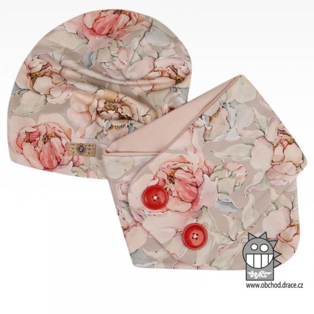 Dráče bavlněná celopotištěná spadlá čepice vzor 04, květy