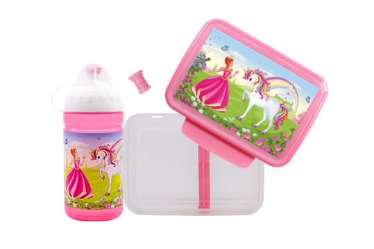 Zdravá lahev SET Princezna a jednorožec lahev 0,5 l + box - VÝPRODEJ
