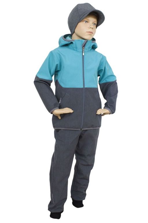 Fantom Dětská softshellová bunda šedý melír se světle tyrkysovou