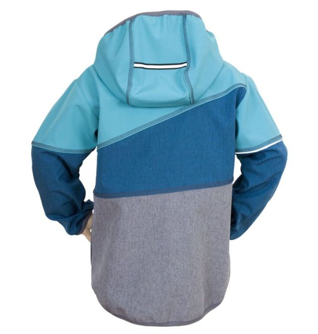 Fantom Dětská softshellová bunda trojbarevná šedý melír + petrolej + světlý tyrkys