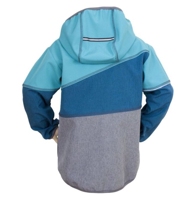 Fantom Dětská softshellová bunda trojbarevná šedý melír + petrolej + světlý tyrkys