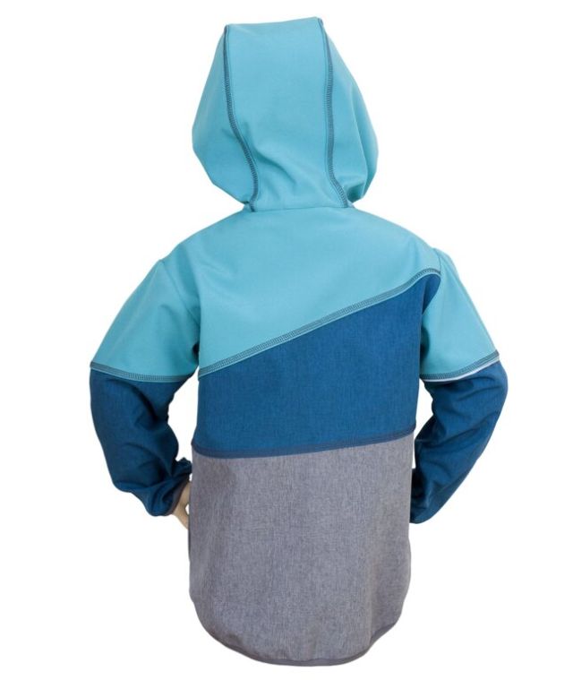 Fantom Dětská softshellová bunda trojbarevná šedý melír + petrolej + světlý tyrkys