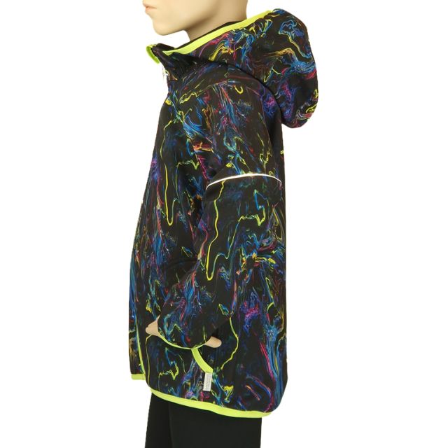 Fantom Dětská softshellová bunda rozlité barvy na tmavě se zelenou lemovkou