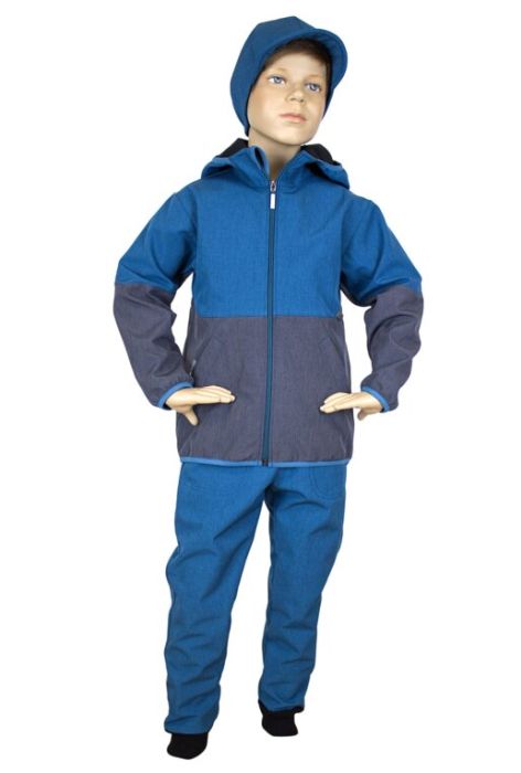 Fantom Dětská softshellová bunda šedý melír a petrolejový melír