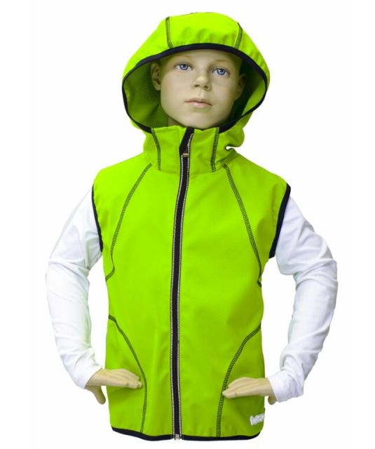 Fantom Dětská softshellová outdoorová vesta s kapucí, signální zelená