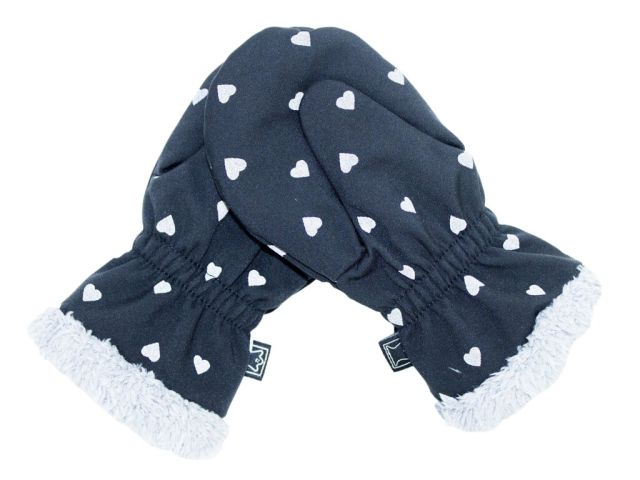 Fantom Dětské softshellové rukavice s kožíškem černá s reflexními srdíčky