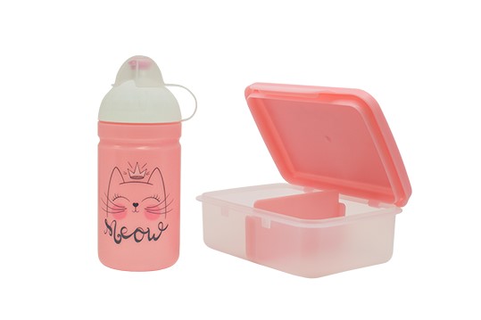 Zdravá lahev SET Mňau lahev 0,5 l + box - VÝPRODEJ