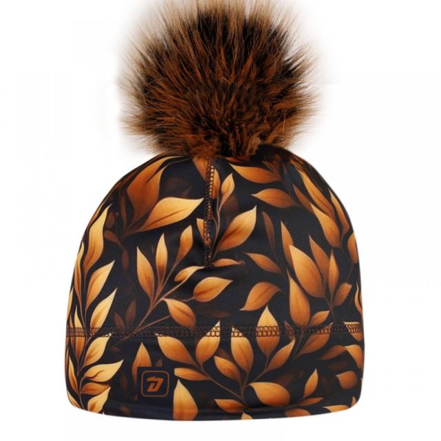 Dráče Funkční zimní čepice Flavio s chlupatou bambulkou vzor 32, zlaté listy